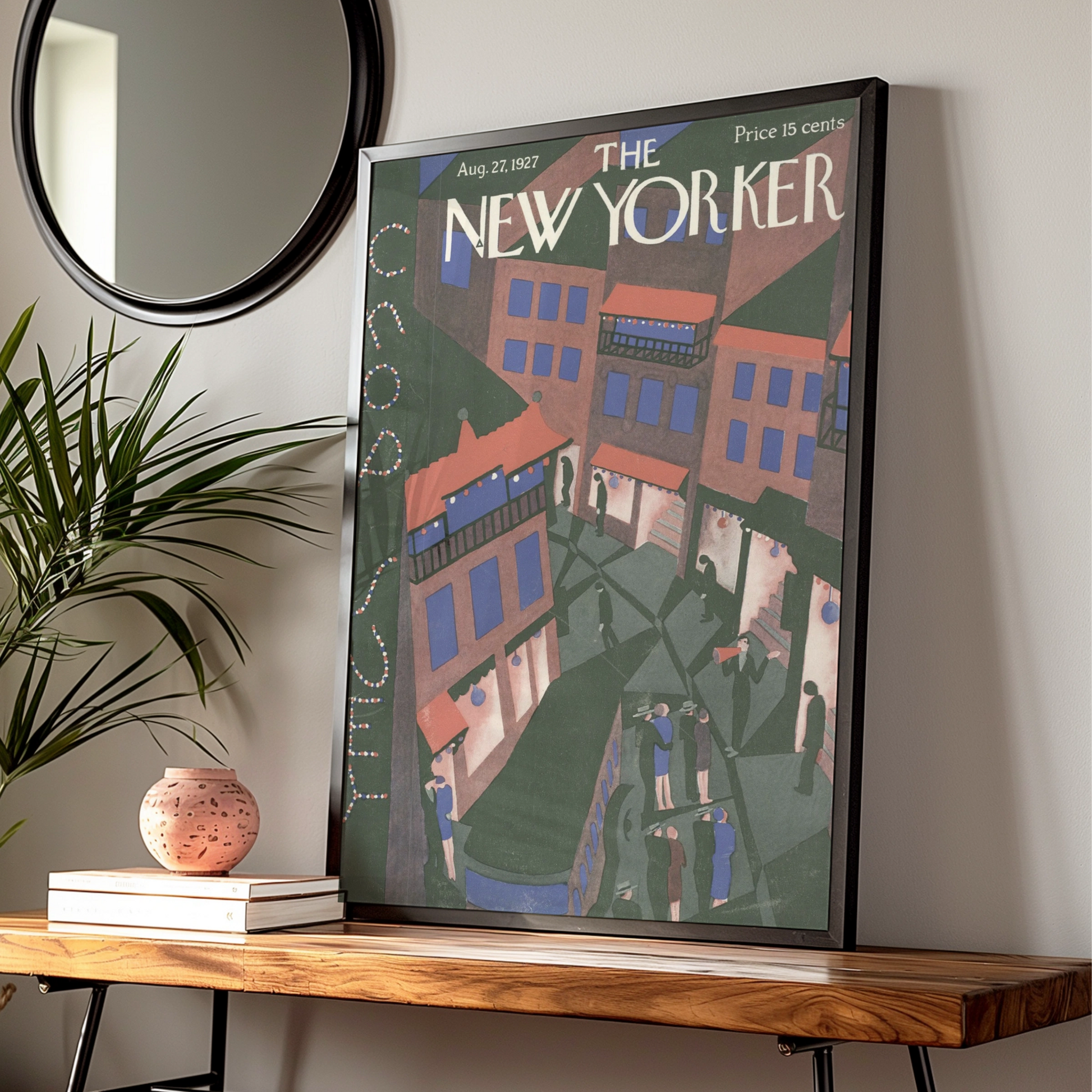 New Yorker 1927 Cover Poster, Art Deco NYC Street Scene, Vintage Magazine Wall Art
