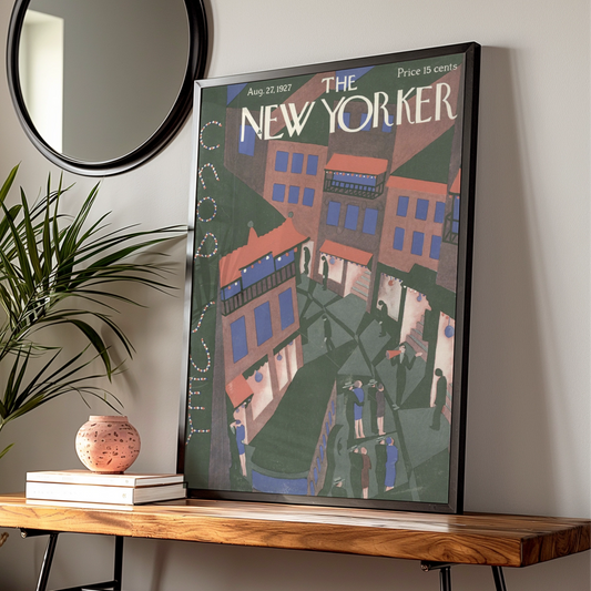 New Yorker 1927 Cover Poster, Art Deco NYC Street Scene, Vintage Magazine Wall Art