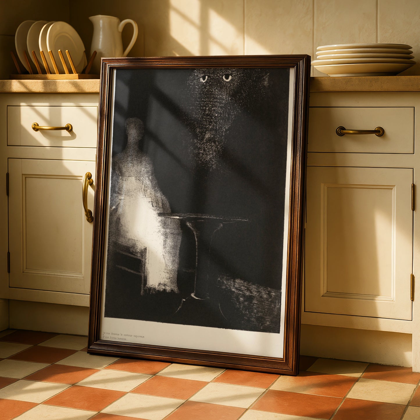 Halloween Black Cat Eyes Poster, Gothic Dark Art Print, Spooky Wall Art, Odilon Redon Style