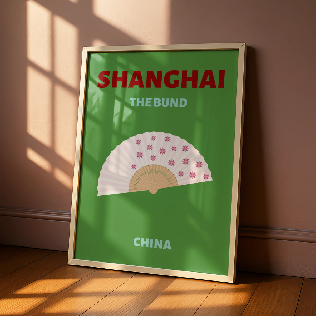 Shanghai The Bund Travel Poster, China Wall Art, Retro Chinese Fan Print