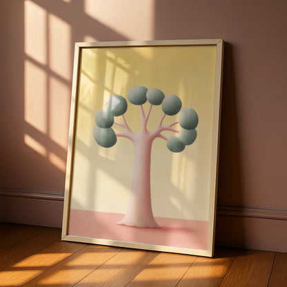 Nursery Tree Wall Art, Pastel Pink Yellow Kids Room Print, Minimalist Baby Decor