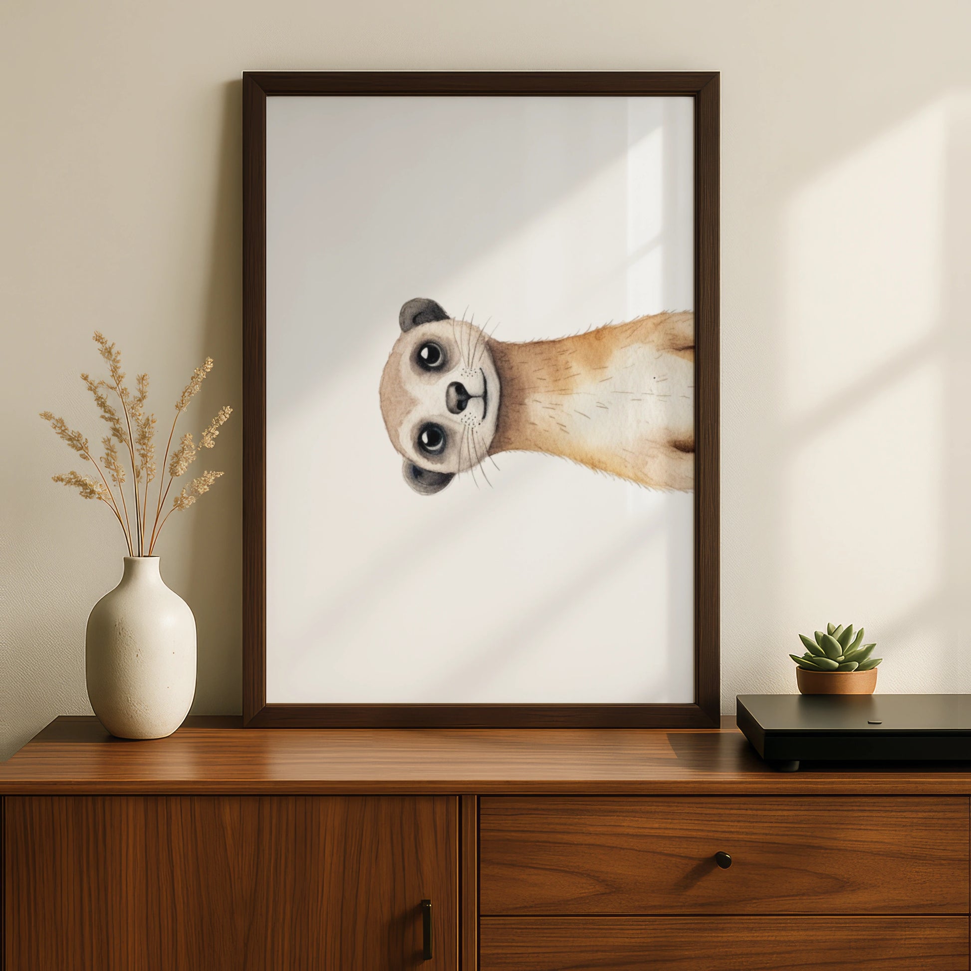Meerkat Nursery Wall Art, Cute Animal Poster, Watercolour Baby Room Print, Kids Decor