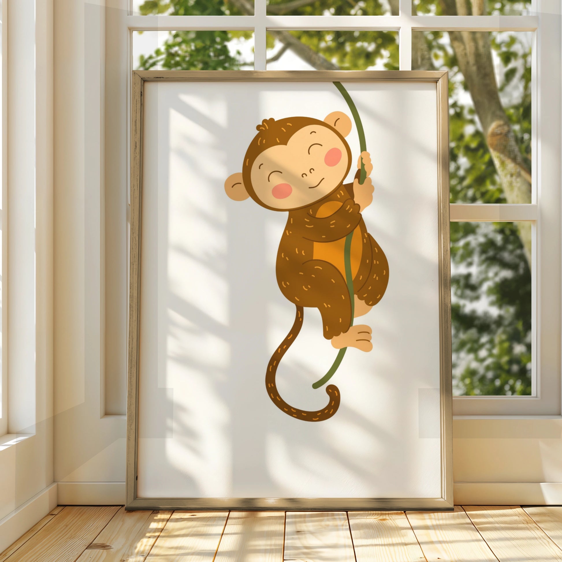 Cute Monkey Nursery Wall Art, Baby Animal Poster, Kids Room Jungle Print, Toddler Decor