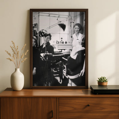 Vintage Dental Surgery Photo Print, 1930s Children Dentist Black White Wall Art Poster