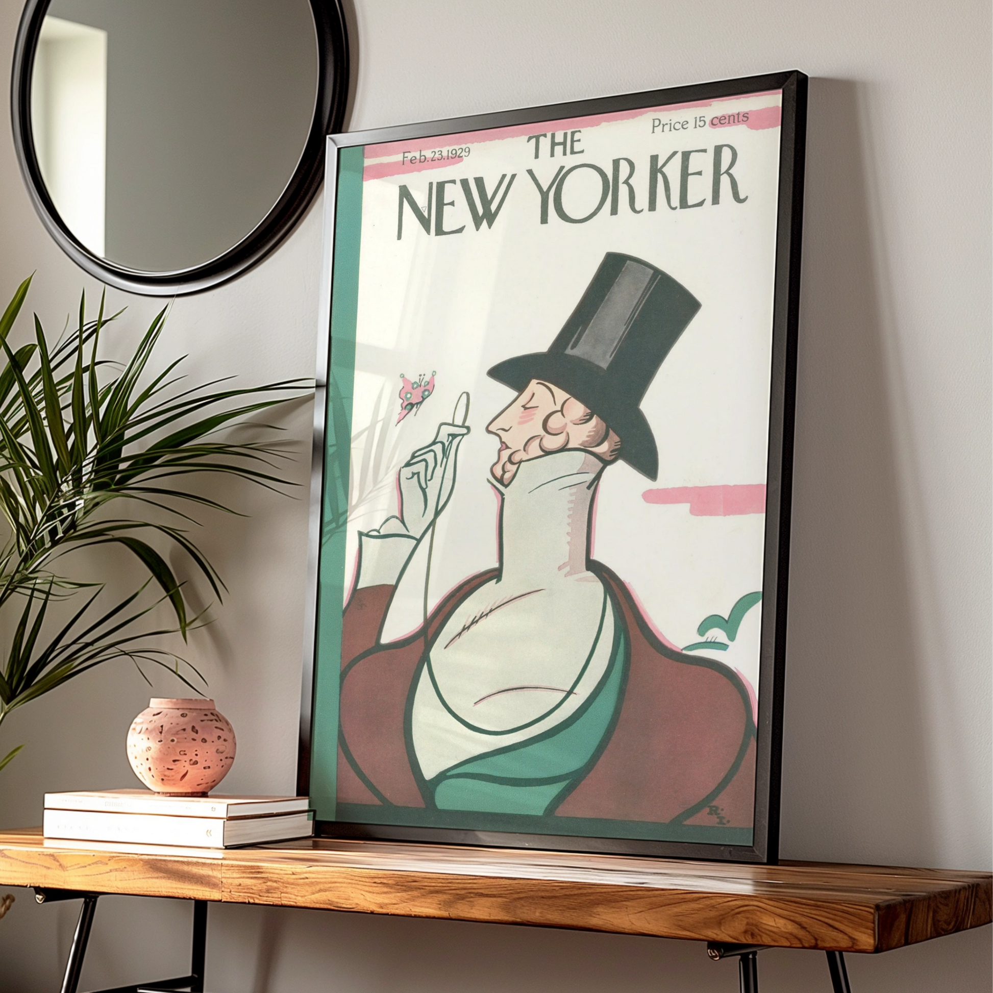New Yorker 1929 Vintage Cover Poster, Top Hat Gentleman Butterfly Art Print
