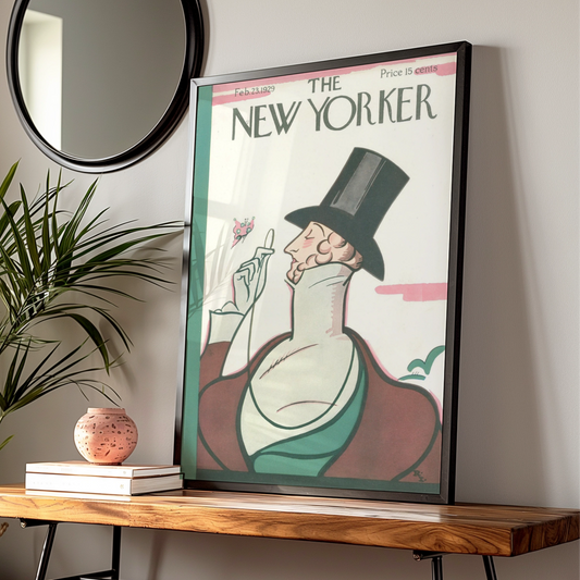 New Yorker 1929 Vintage Cover Poster, Top Hat Gentleman Butterfly Art Print