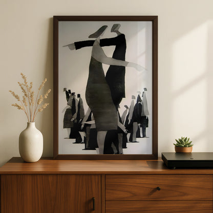 Abstract Figures Dancing Monochrome Wall Art, Black and White Modern Print, Gallery Wall Poster