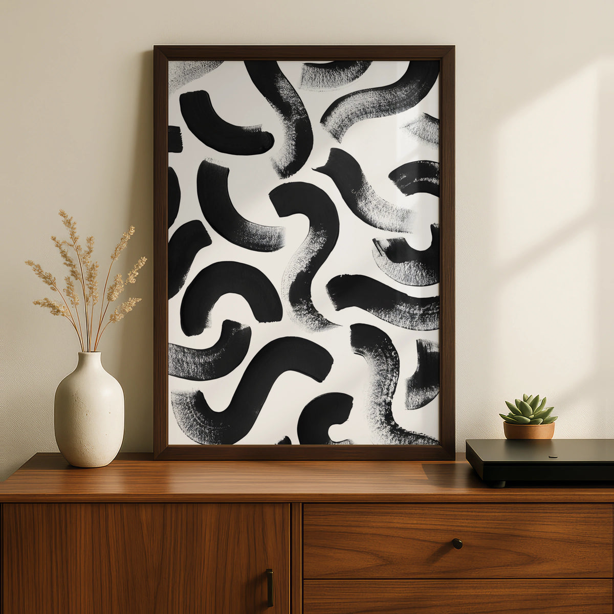 Abstract Brush Stroke Print, Monochrome Wall Art, Black and White Modern Poster