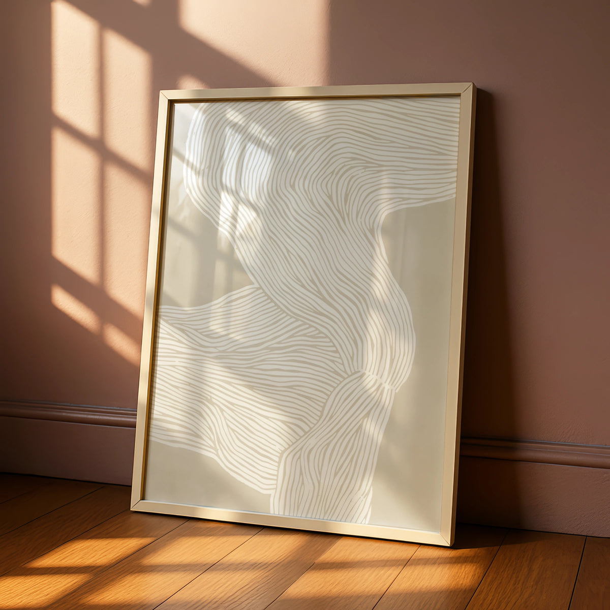 Abstract Flow Line Art, Neutral Beige Minimalist Print, Modern Wall Decor, Contemporary Poster