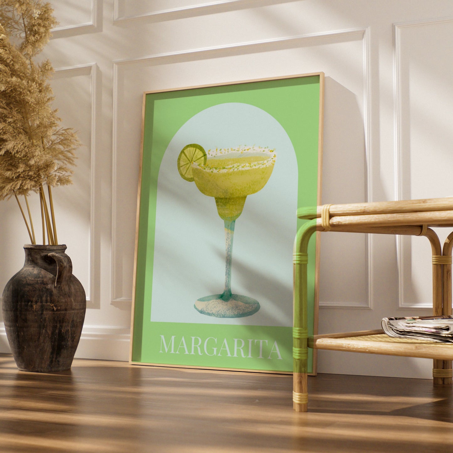 Margarita Cocktail Maximalist Poster, Green Bar Cart Wall Art, Drinks Print