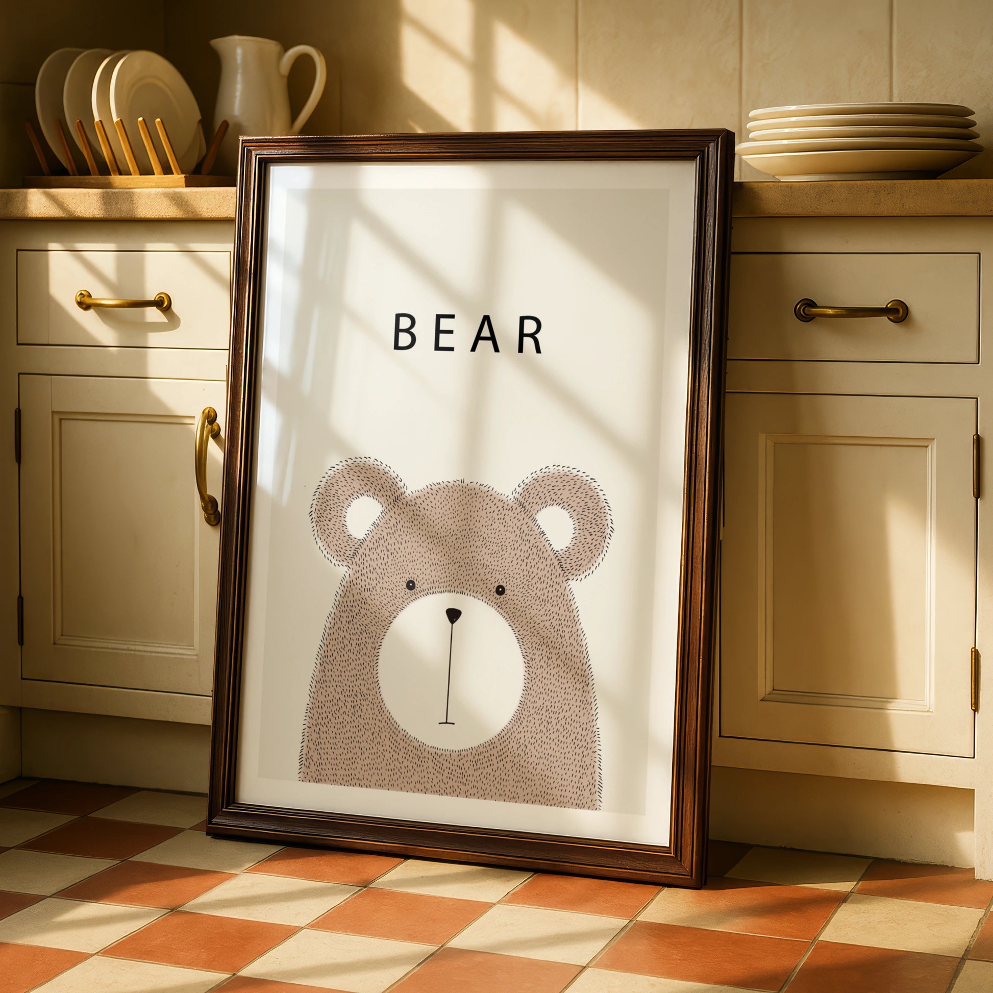 Bear Nursery Poster, Cute Animal Wall Art, Kids Room Print, Neutral Beige Decor