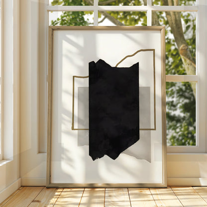 Abstract Black Ink Monochrome Wall Art, Gold Line Minimalist Print, Modern Neutral Poster