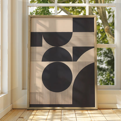 Geometric Circle Abstract Print, Monochrome Wall Art, Modern Bauhaus Poster, Neutral Minimalist