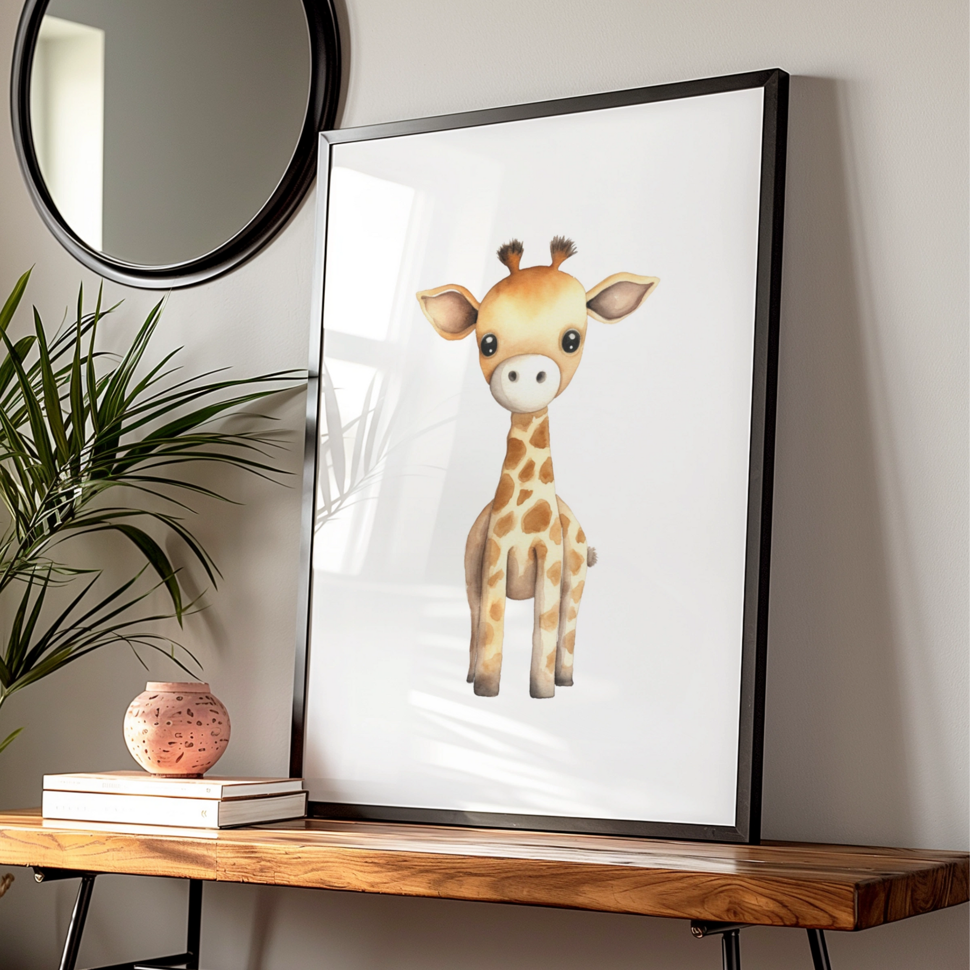 Baby Giraffe Nursery Wall Art, Cute Safari Animal Poster, Kids Room Watercolour Print