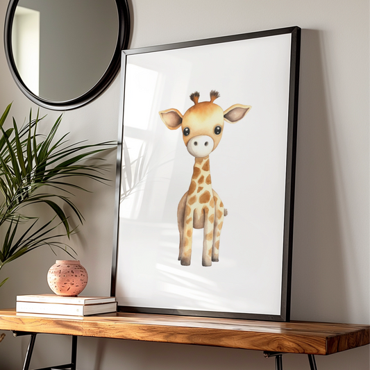 Baby Giraffe Nursery Wall Art, Cute Safari Animal Poster, Kids Room Watercolour Print