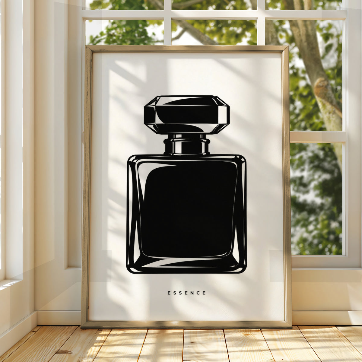 Perfume Bottle Print, Monochrome Wall Art, Minimalist Black White Poster, Essence Typography