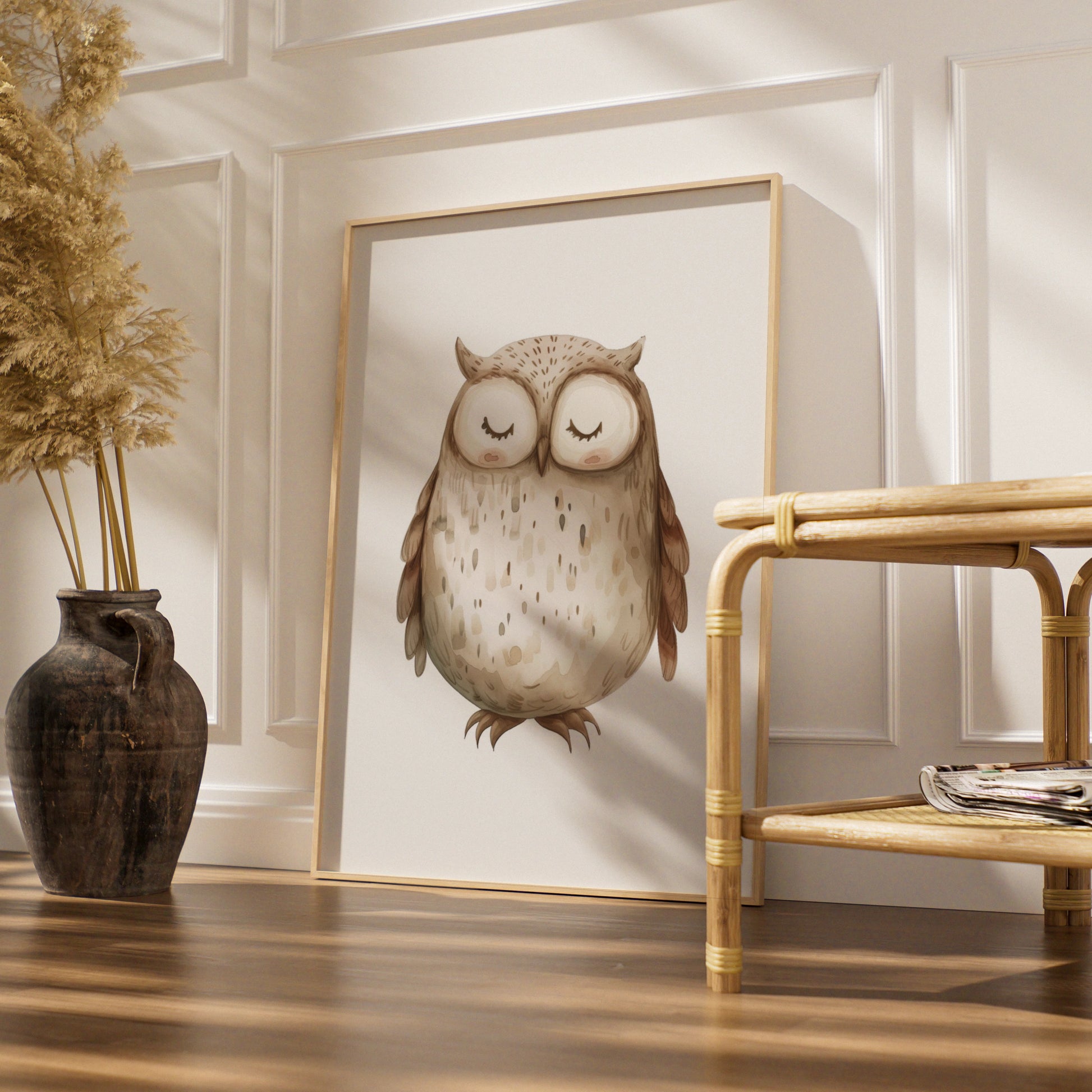 Nursery Owl Wall Art Print, Cute Watercolour Baby Poster, Woodland Animal Decor