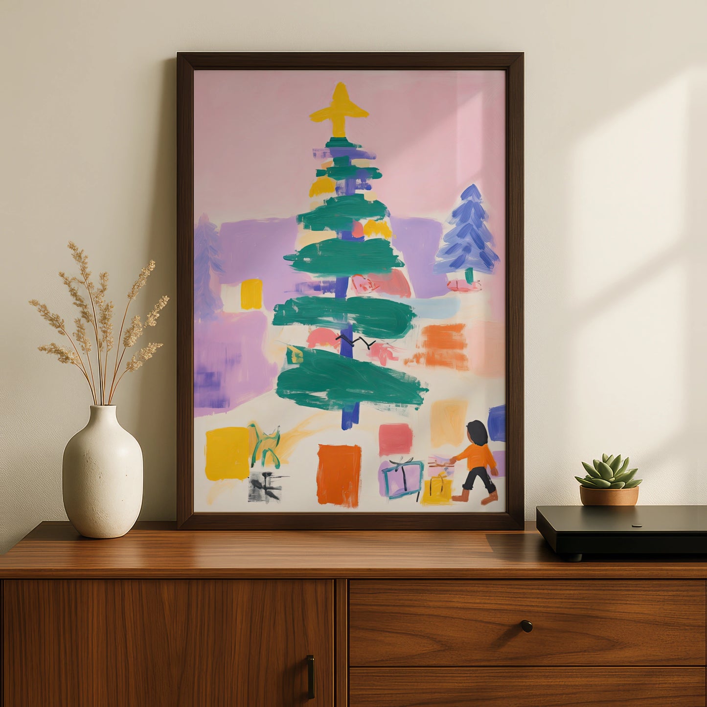 Christmas Tree Poster, Colourful Abstract Xmas Wall Art, Festive Holiday Print for Kids Room