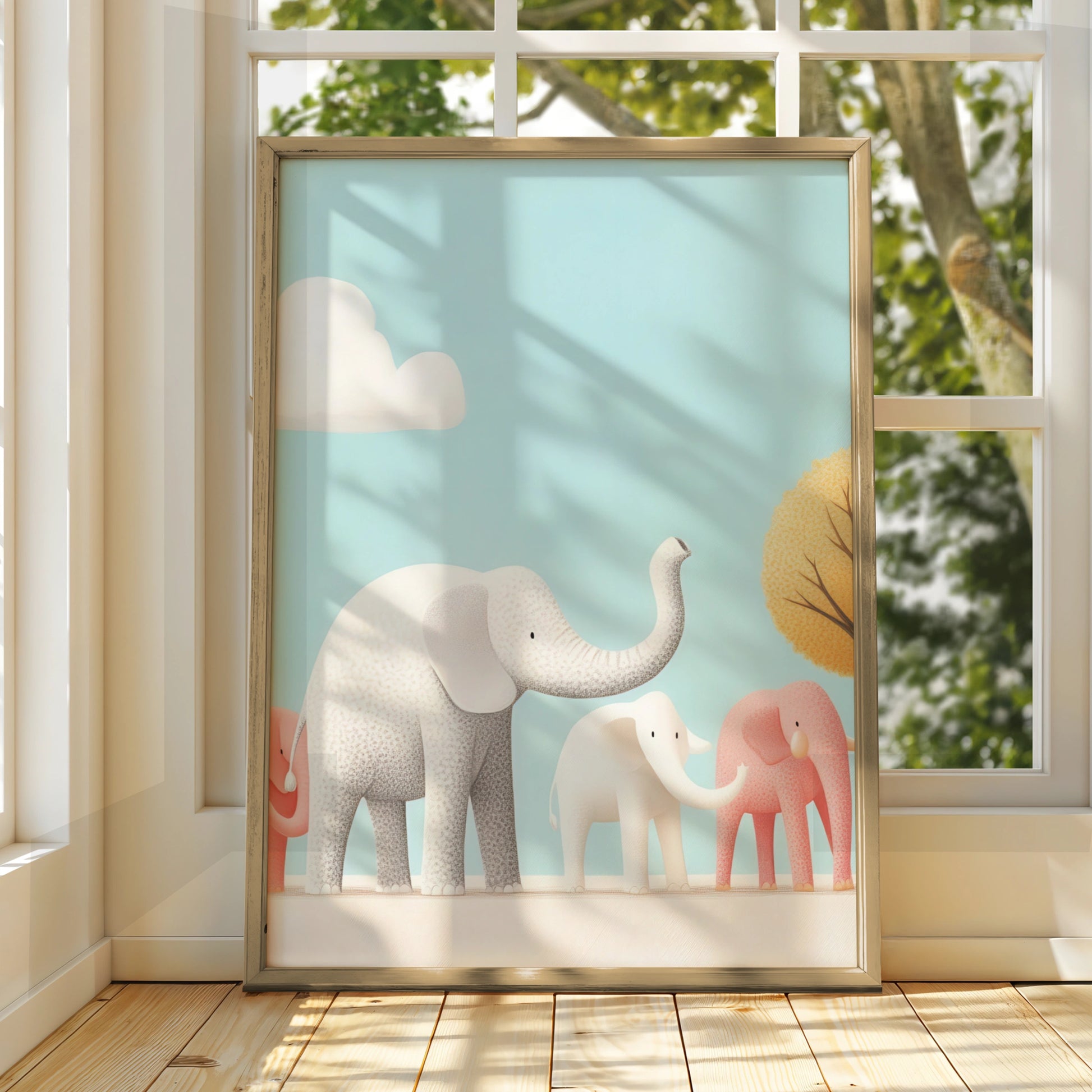 Elephant Nursery Wall Art, Cute Baby Elephant Print, Pastel Kids Room Poster