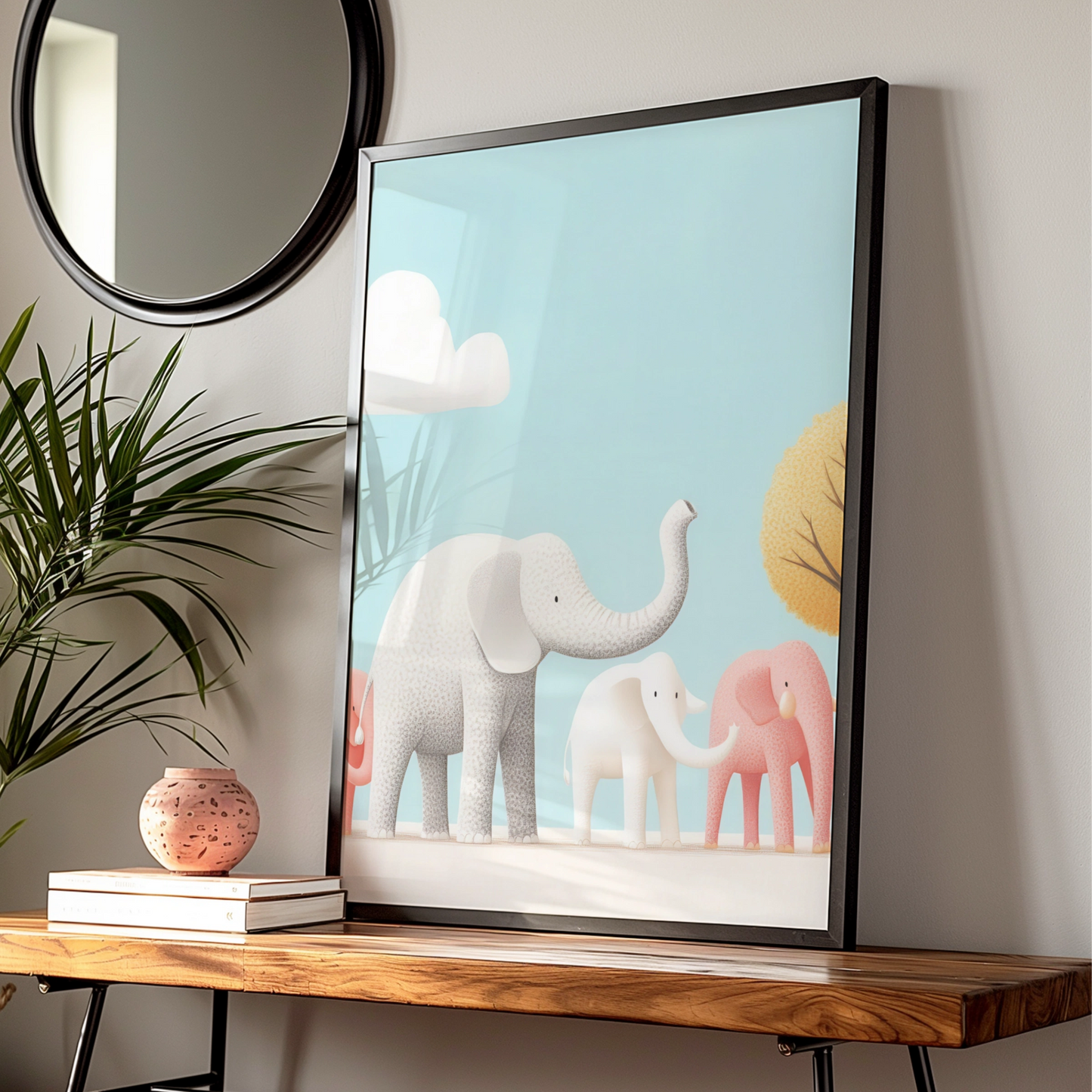 Elephant Nursery Wall Art, Cute Baby Elephant Print, Pastel Kids Room Poster