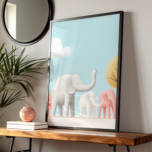Elephant Nursery Wall Art, Cute Baby Elephant Print, Pastel Kids Room Poster
