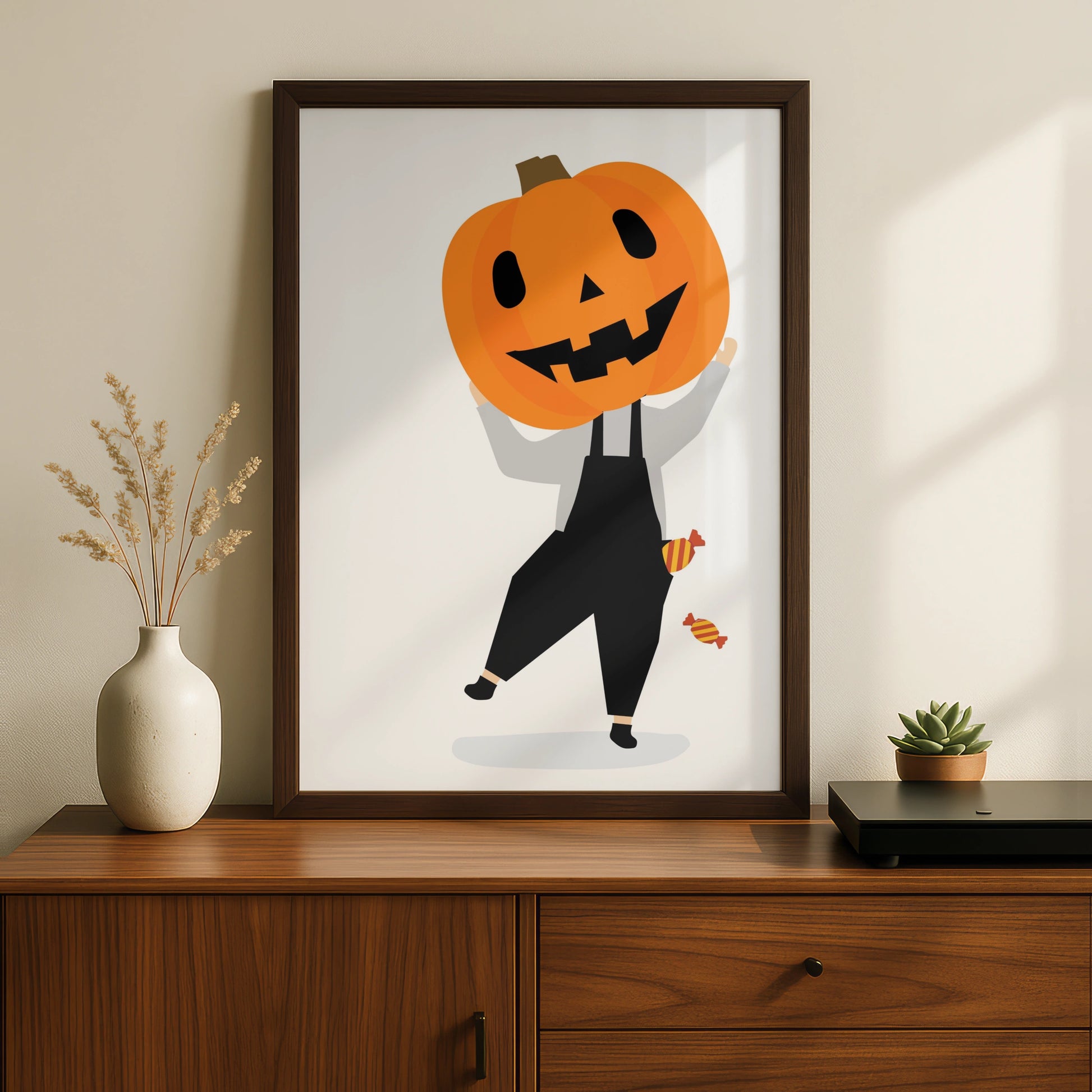 Halloween Pumpkin Head Poster, Jack-o-Lantern Wall Art, Trick or Treat Print, Spooky Decor