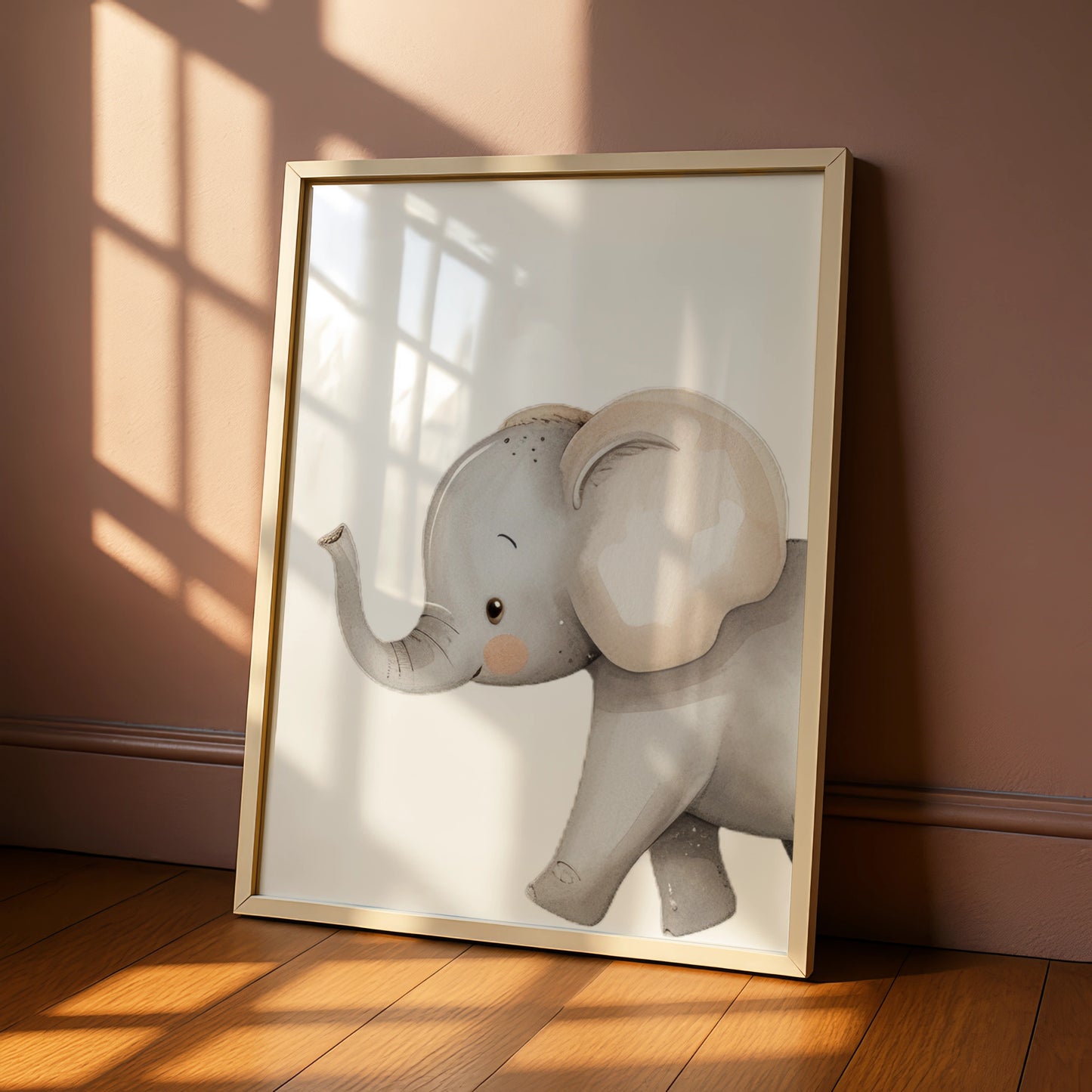 Elephant Nursery Wall Art, Cute Baby Elephant Poster, Safari Animal Print for Kids Room