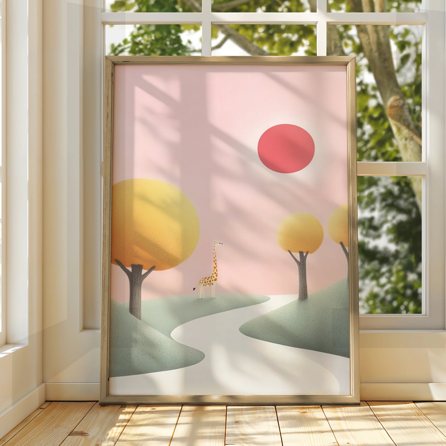 Giraffe Nursery Wall Art, Pink Safari Print, Baby Girl Room Poster, Kids Animal Decor