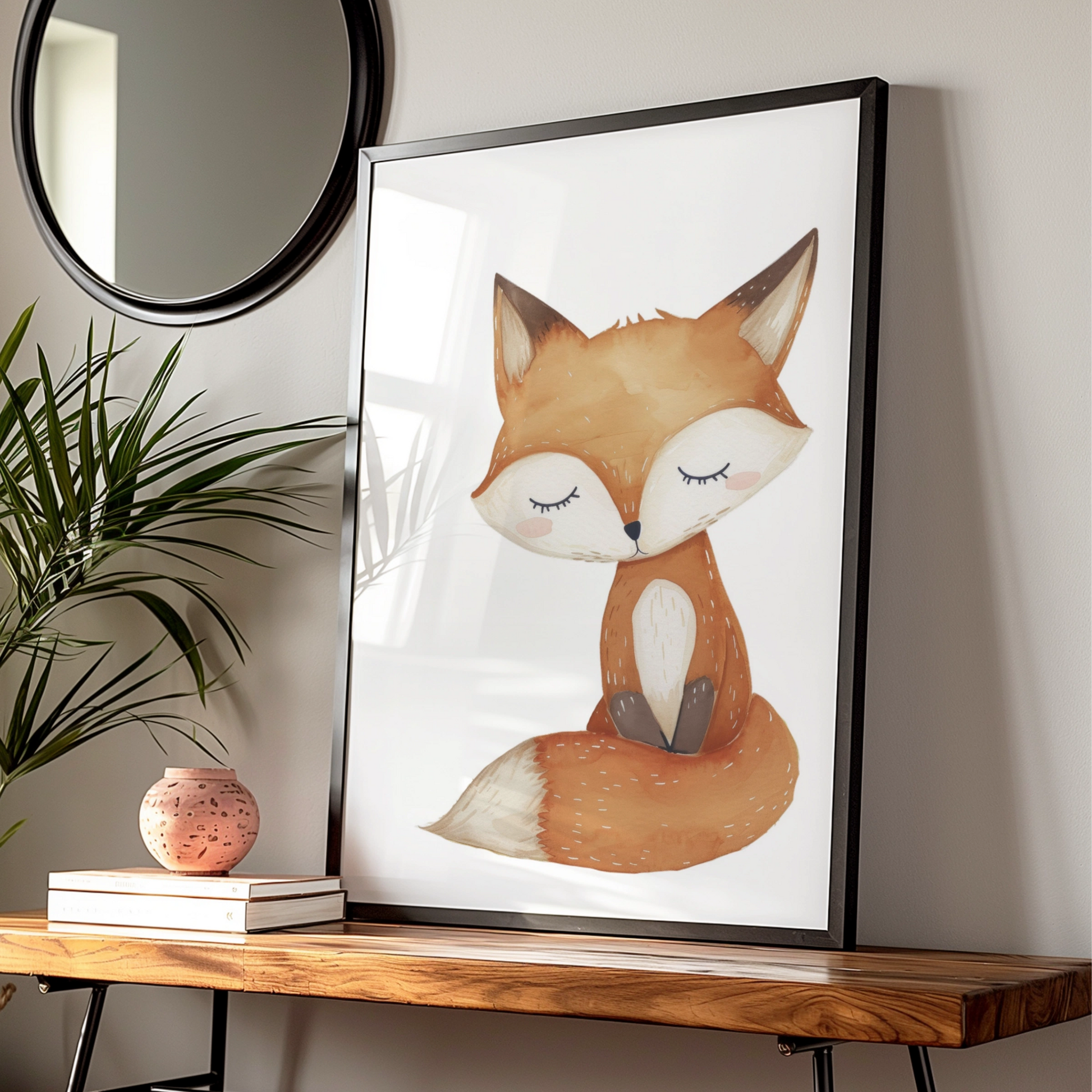 Woodland Fox Nursery Wall Art, Watercolour Fox Poster, Baby Animal Print, Kids Room Decor
