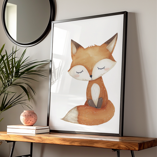 Woodland Fox Nursery Wall Art, Watercolour Fox Poster, Baby Animal Print, Kids Room Decor