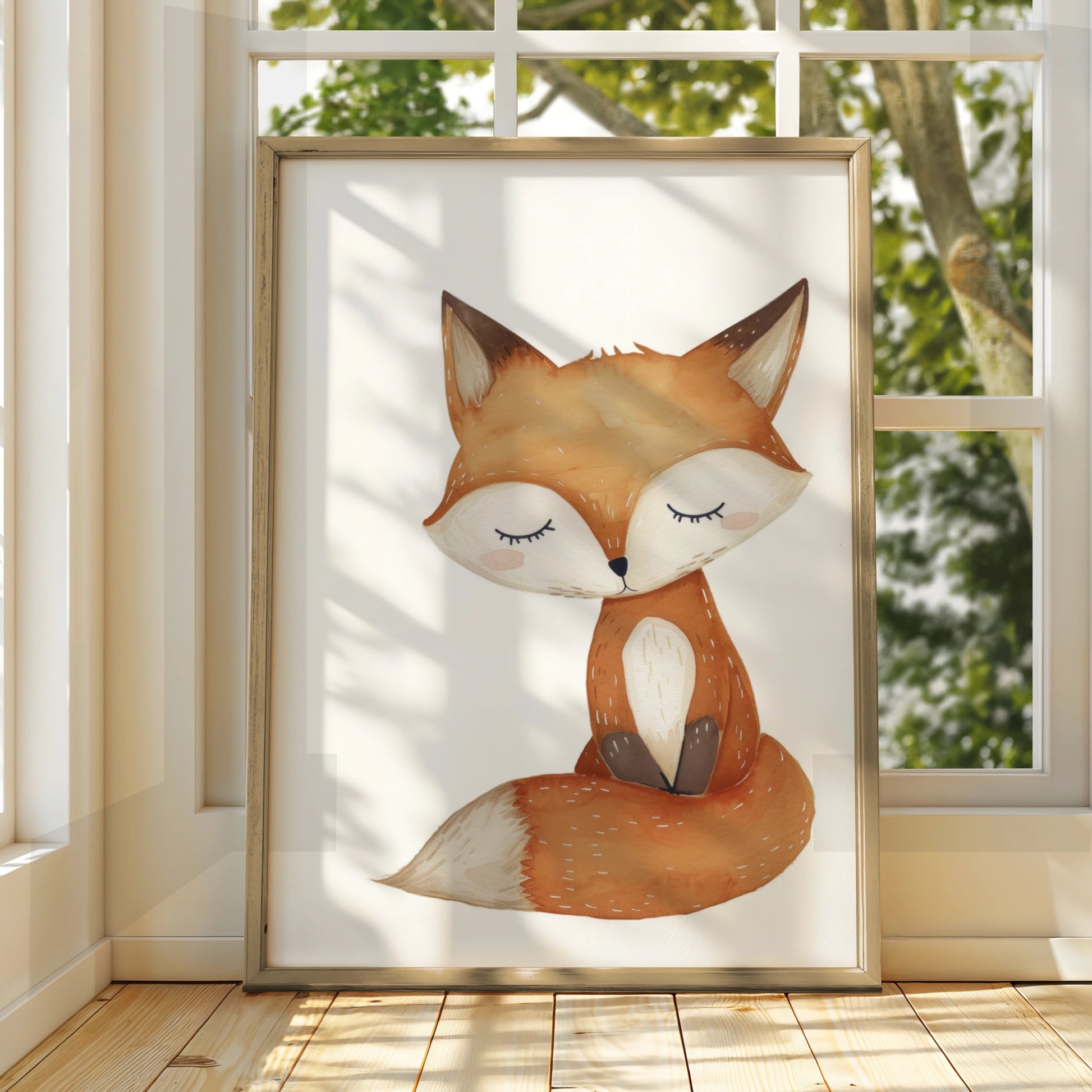 Woodland Fox Nursery Wall Art, Watercolour Fox Poster, Baby Animal Print, Kids Room Decor