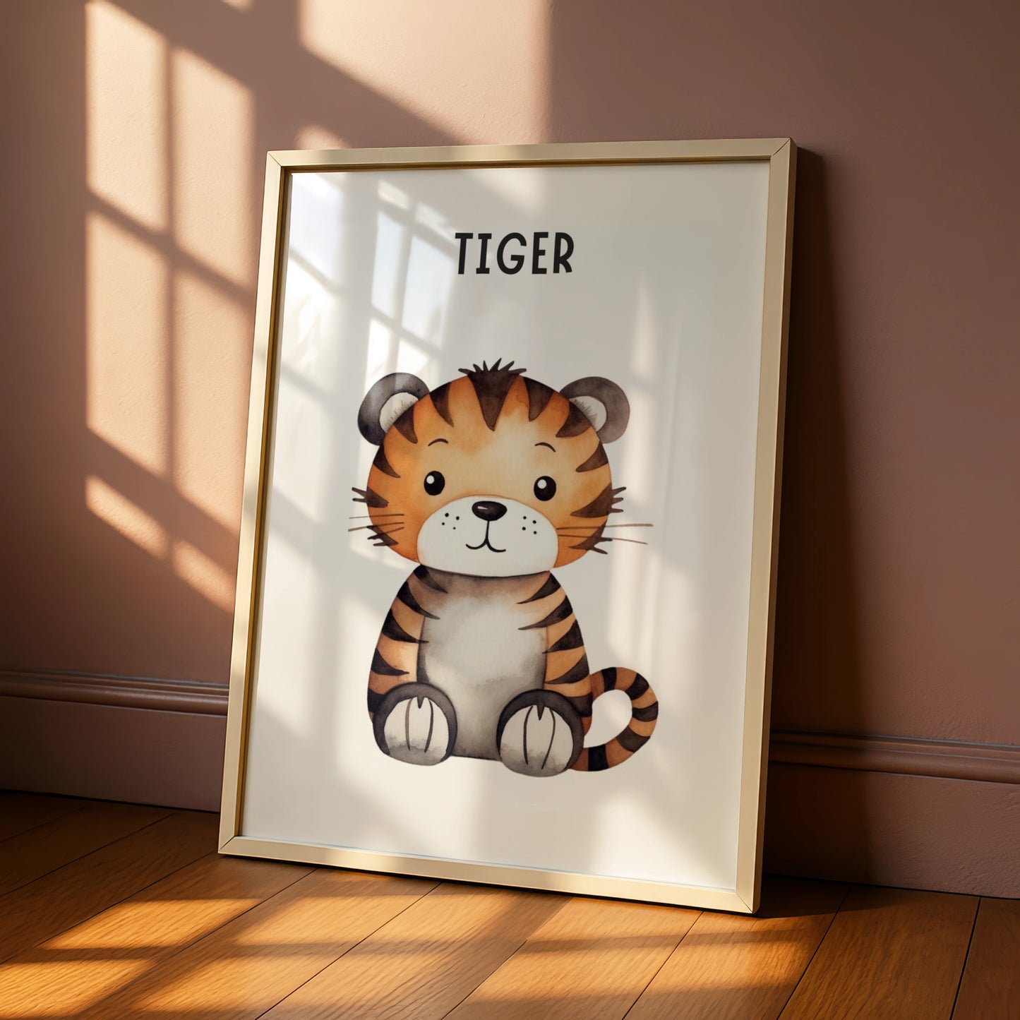 Tiger Nursery Wall Art, Cute Animal Print for Kids Room, Watercolour Baby Poster
