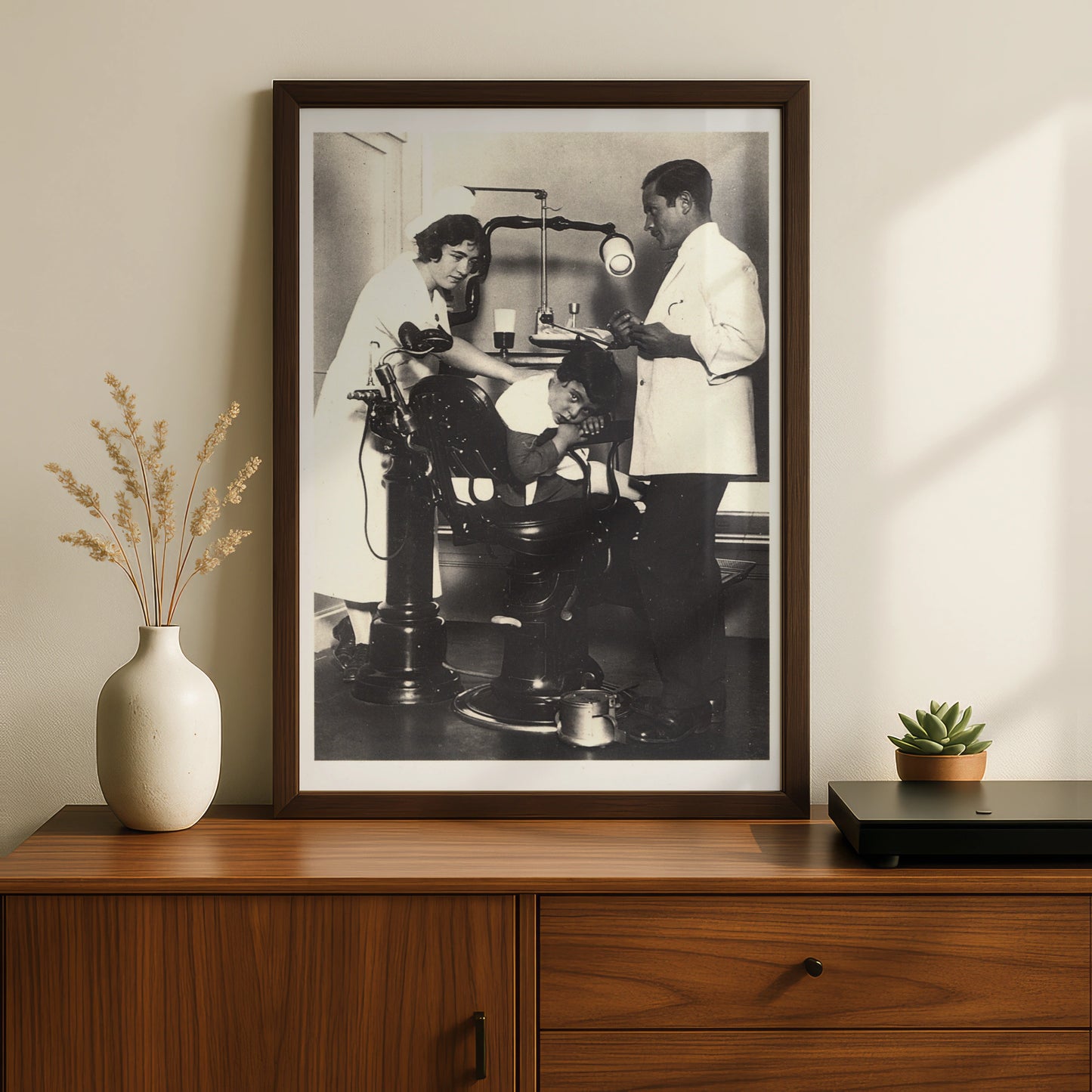 Vintage Dentist Poster, Retro Dental Chair Print, Black White Halloween Spooky Wall Art