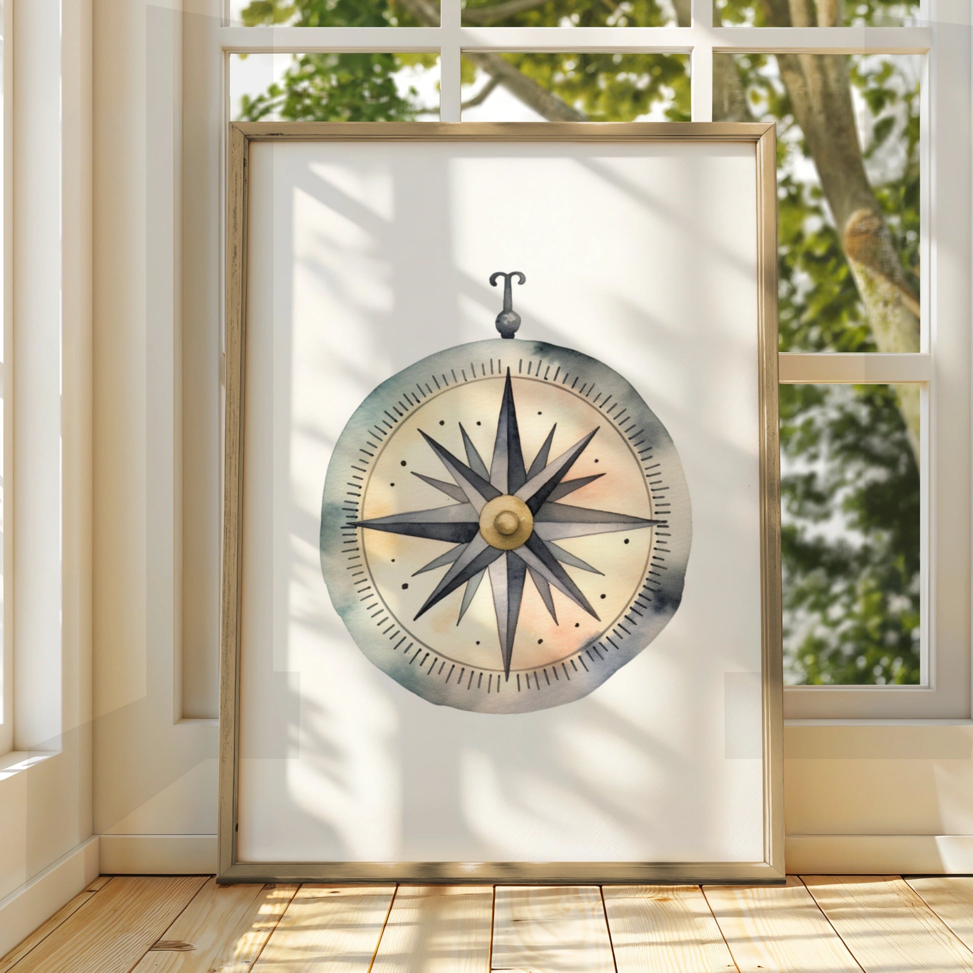 Compass Nursery Wall Art, Watercolour Adventure Print, Boys Room Decor, Nautical Poster