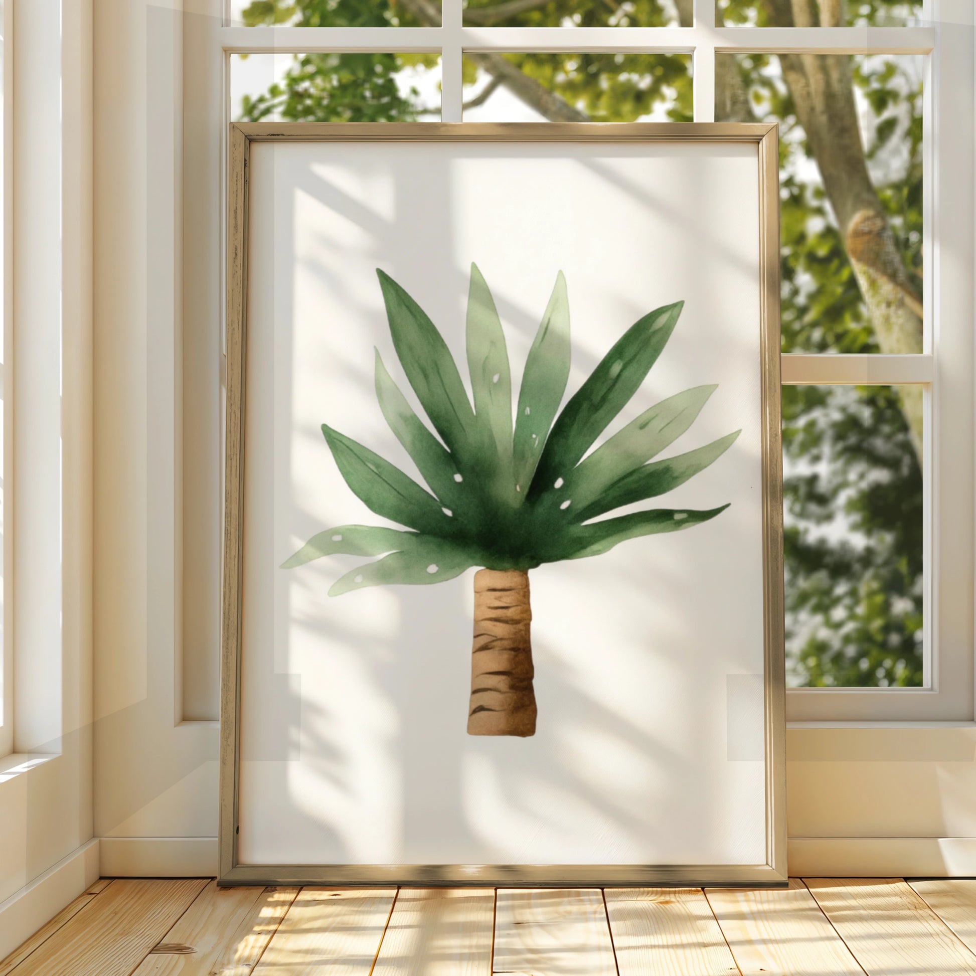 Watercolour Palm Tree Nursery Wall Art, Tropical Green Poster, Baby Room Print