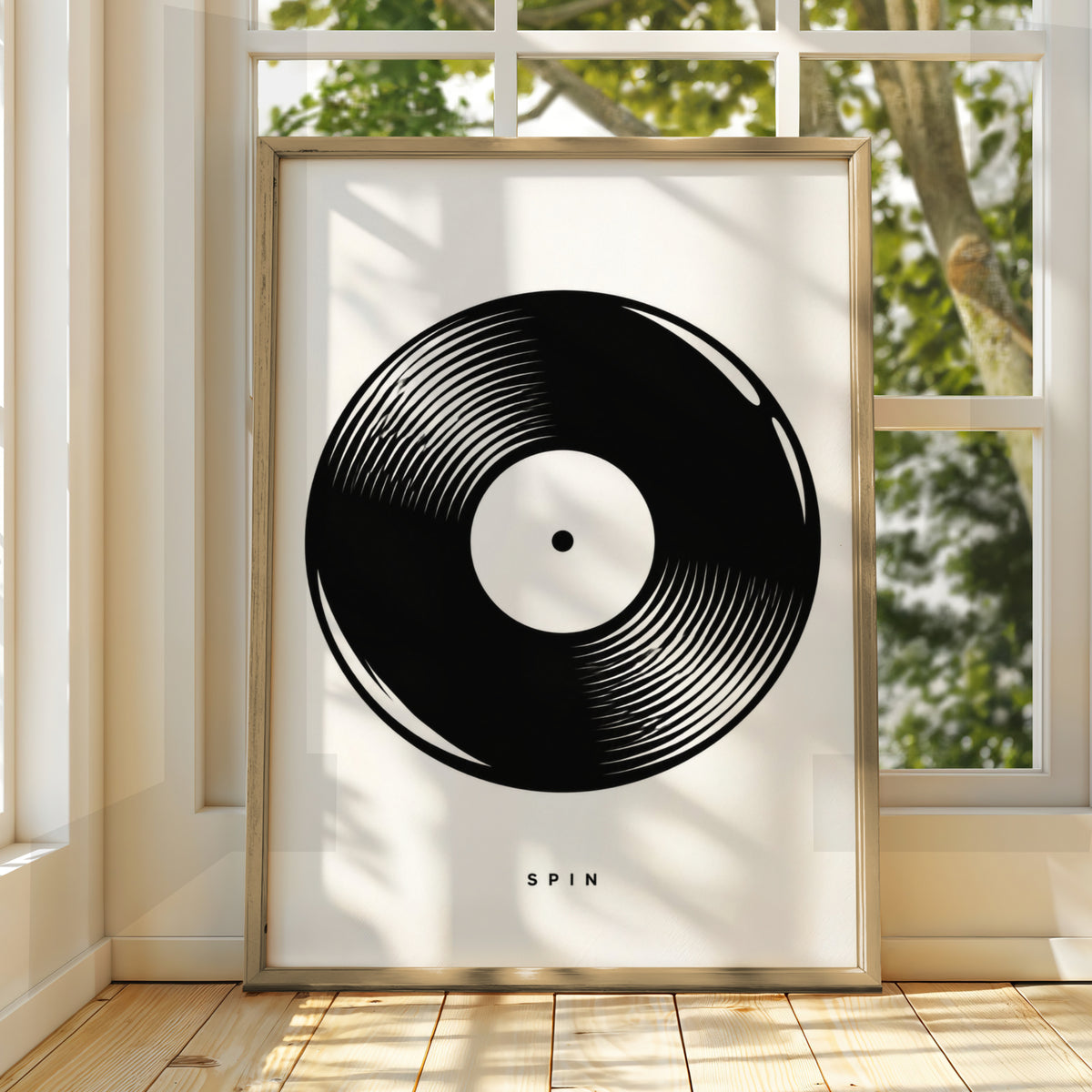 Vinyl Record Print, Monochrome Wall Art, Music Poster, Black and White Minimalist Decor