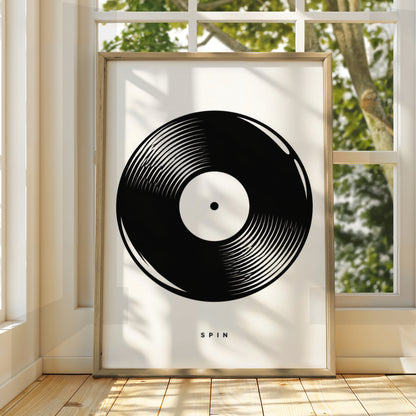 Vinyl Record Print, Monochrome Wall Art, Music Poster, Black and White Minimalist Decor