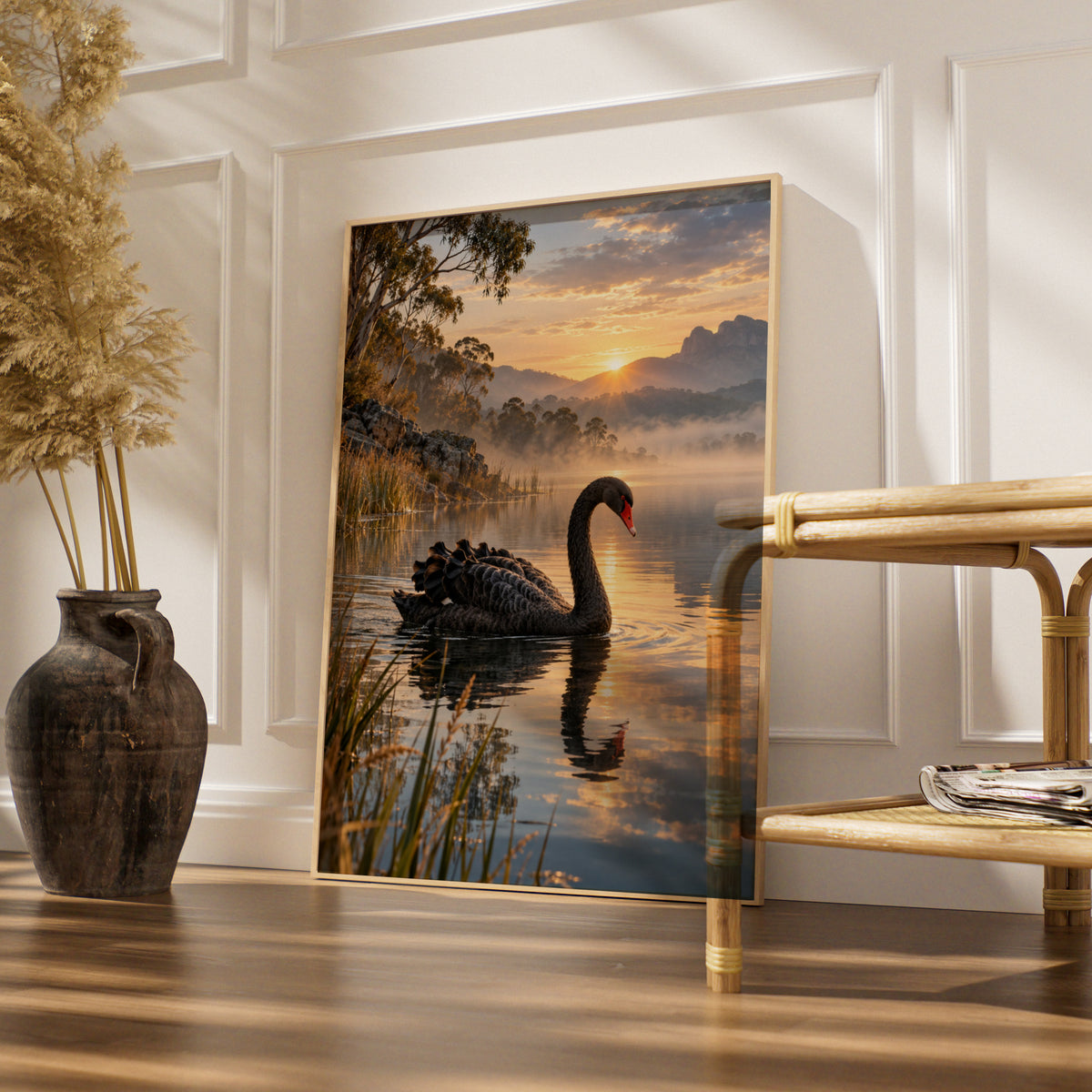 Black Swan Lake Sunrise, Australian Landscape Print, Wildlife Wall Art, Nature Poster