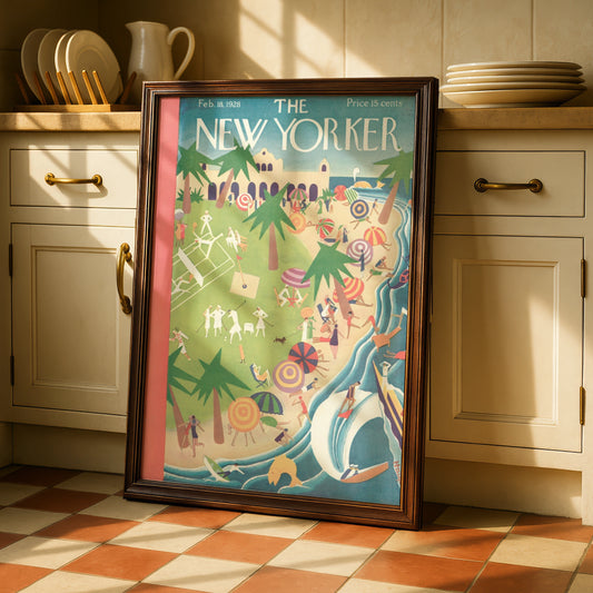 The New Yorker 1928 Beach Resort Cover Art Poster, Vintage Art Deco Wall Print