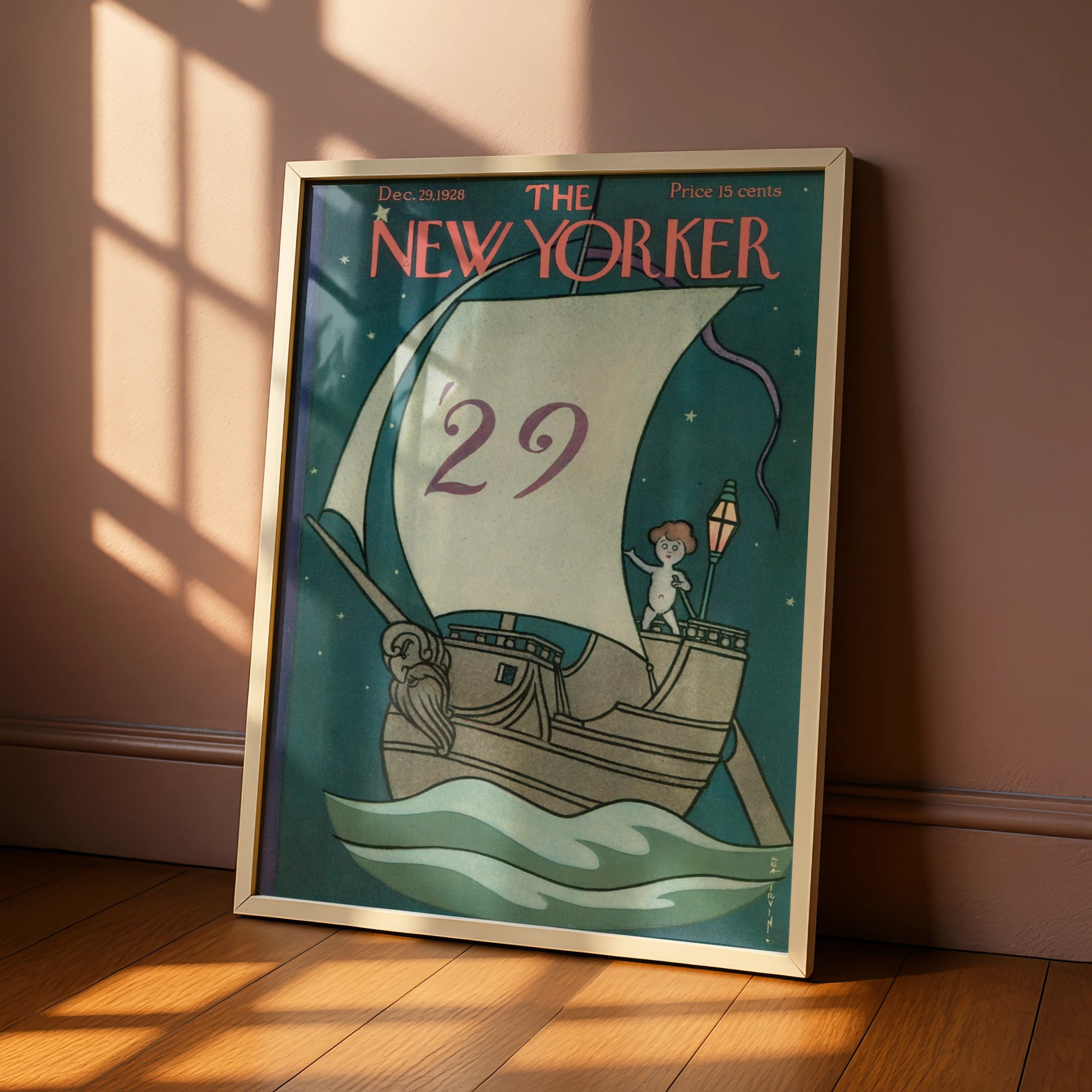 The New Yorker December 1928 Cover Poster, Vintage Sailing Ship New Year Art Print