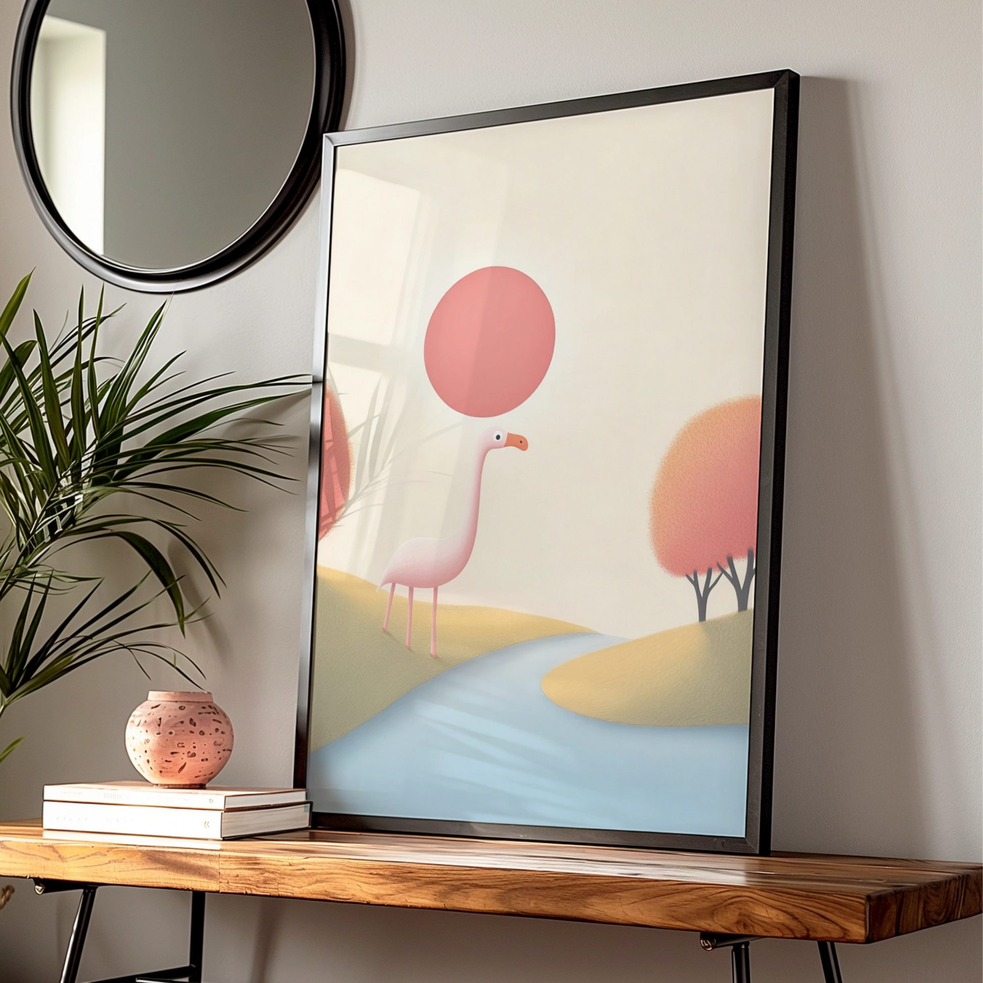Flamingo Nursery Wall Art, Pink Bird Print, Cute Animal Poster, Children's Room Decor