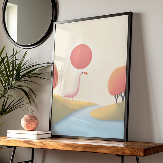Flamingo Nursery Wall Art, Pink Bird Print, Cute Animal Poster, Children's Room Decor