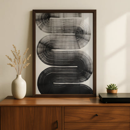 Abstract Brushstroke Wave Print, Monochrome Wall Art, Black and White Minimalist Poster