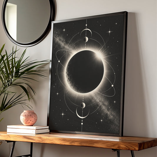 Solar Eclipse Moon Print, Monochrome Wall Art, Celestial Black White Poster, Minimalist Space Decor