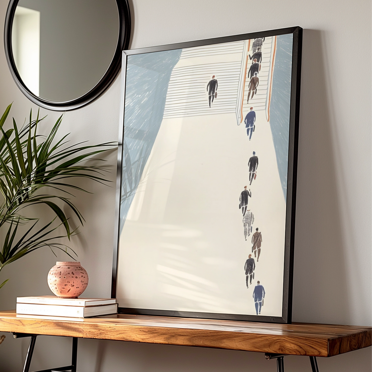 City Commuters Illustration Print, Modern Figurative Wall Art, Contemporary Poster