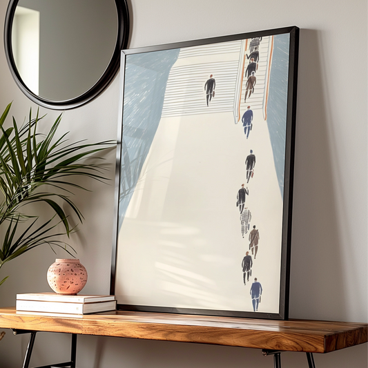 City Commuters Illustration Print, Modern Figurative Wall Art, Contemporary Poster