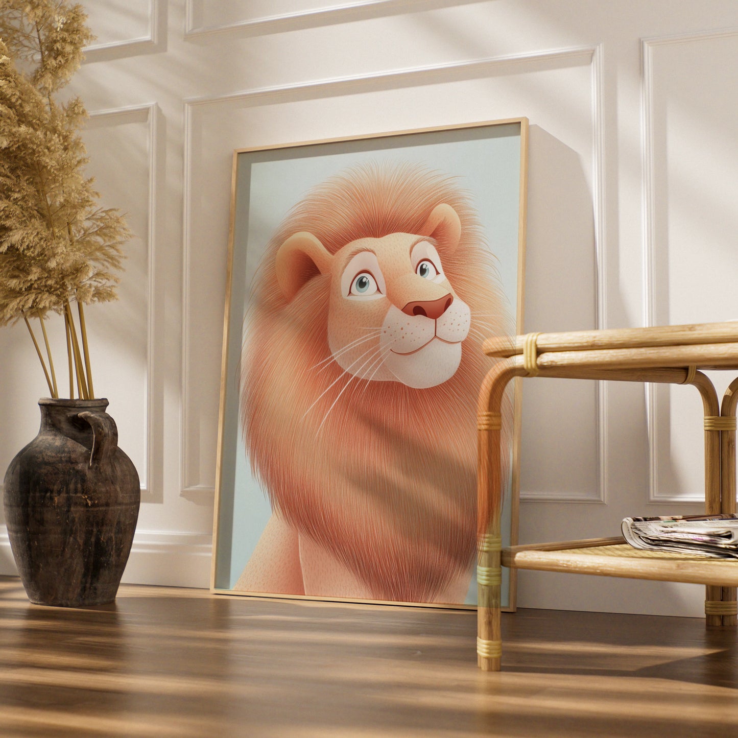 Lion Nursery Wall Art, Cute Lion Print, Kids Room Poster, Baby Animal Decor, Blue