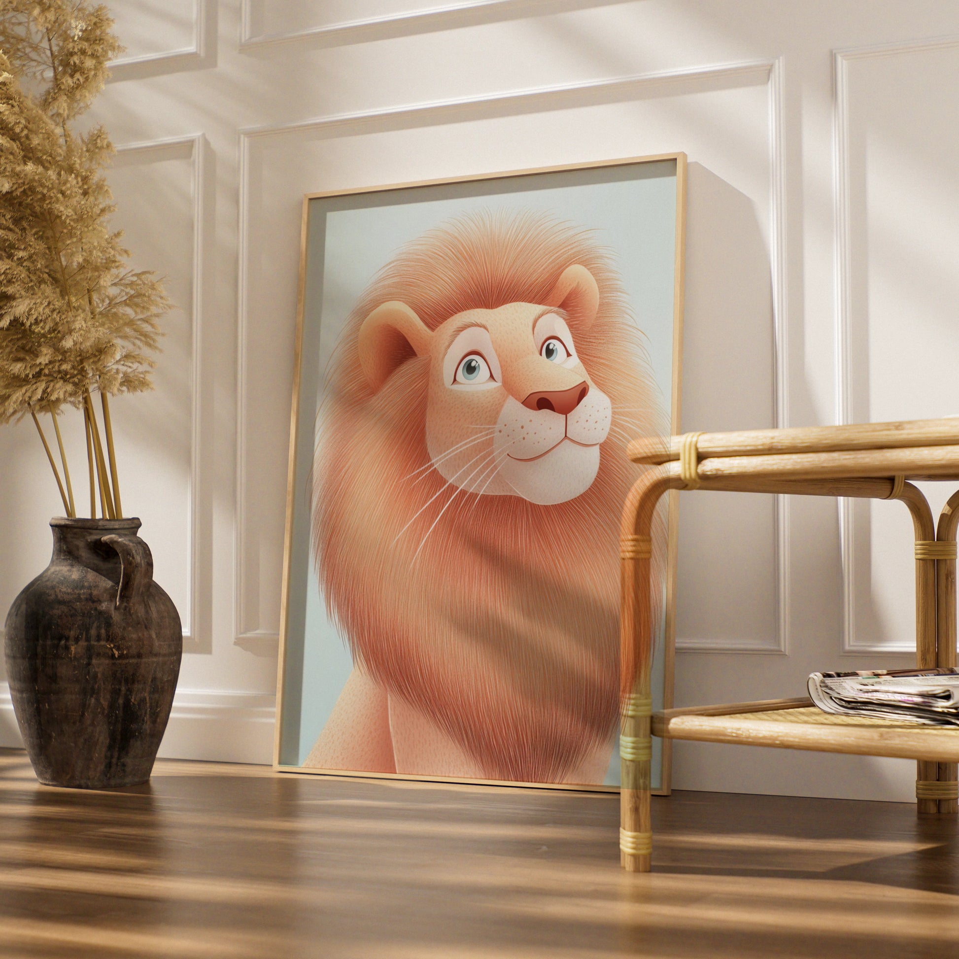 Lion Nursery Wall Art, Cute Lion Print, Kids Room Poster, Baby Animal Decor, Blue