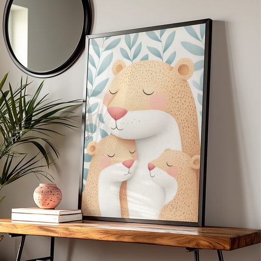 Bear Family Nursery Wall Art, Cute Bear Print, Baby Animal Poster, Kids Room Decor