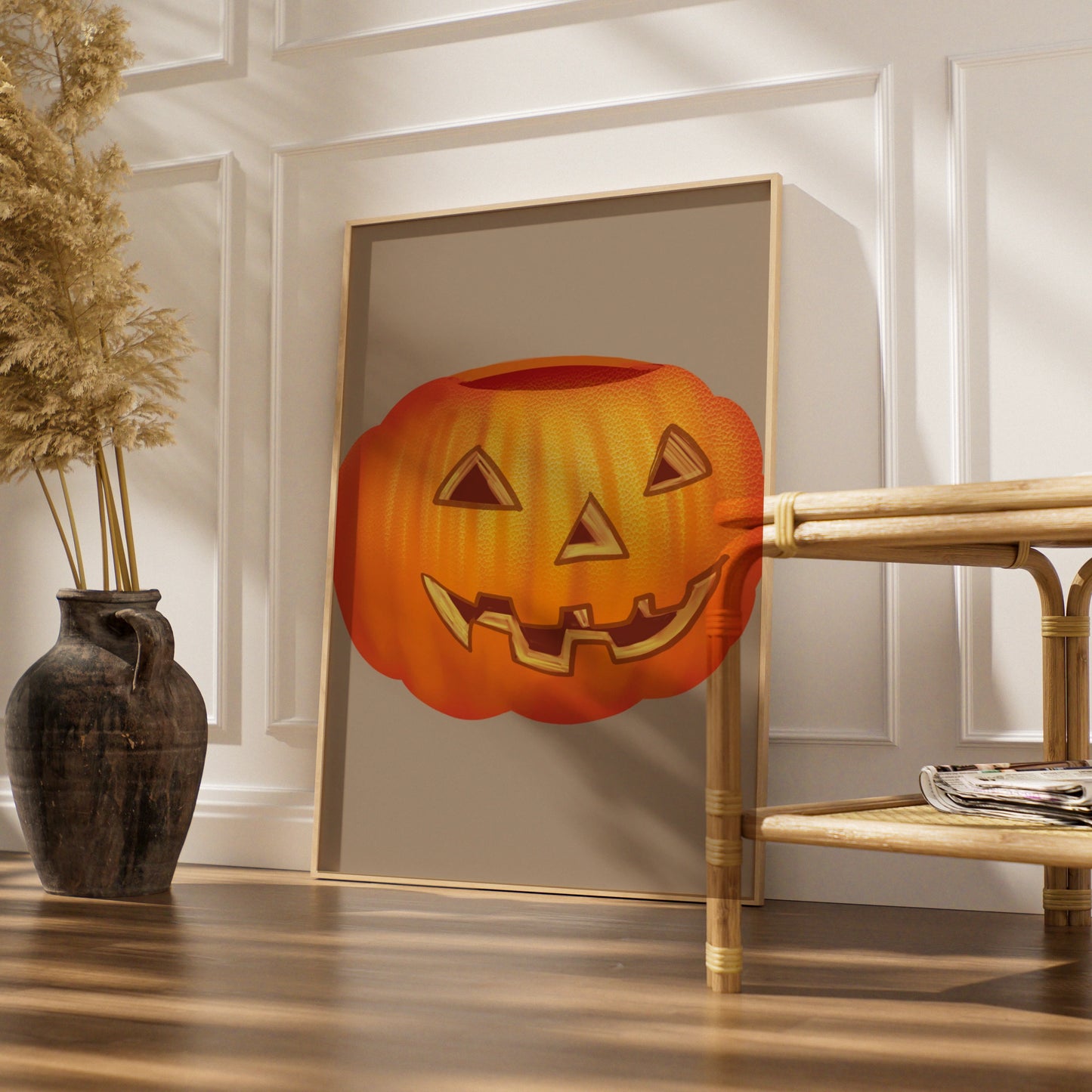 Halloween Pumpkin Wall Art, Jack O Lantern Poster, Spooky Orange Autumn Print